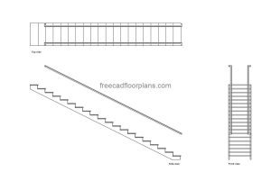 floating stair autocad drawing, plan and elevation 2d views, dwg file free for download