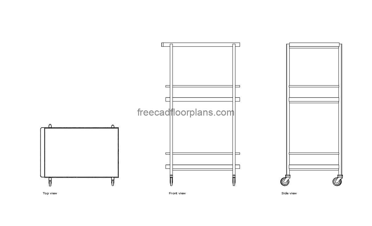 food trolley autocad drawing, plan and elevation 2d views, dwg file free for download