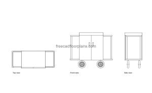 housekeeping trolley autocad drawing, plan and elevation 2d views, dwg file free for download