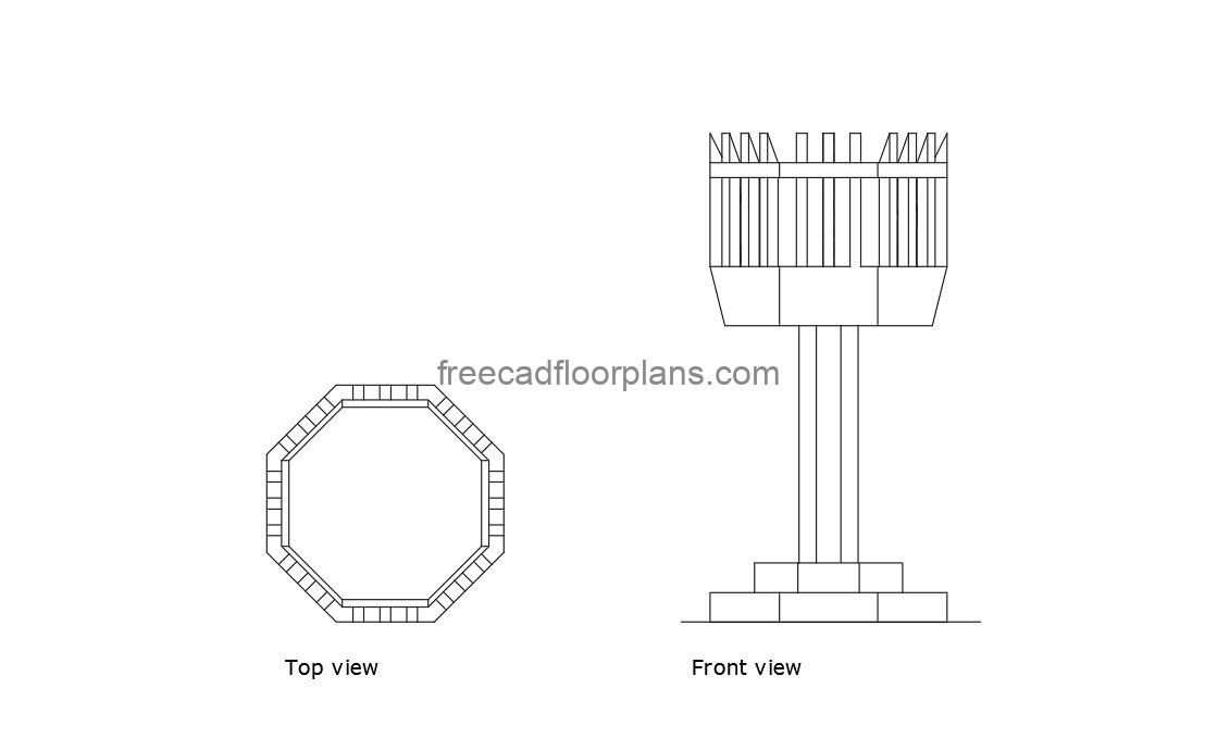 iron brazier autocad drawing, plan and elevation 2d views, dwg file free for download