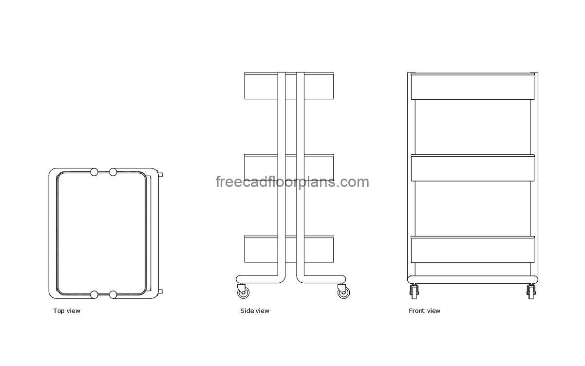 kitchen trolley autocad drawing, plan and elevation 2d views, dwg file free for download