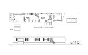 mobile home autocad drawing, plan and elevation 2d views, dwg file free for download