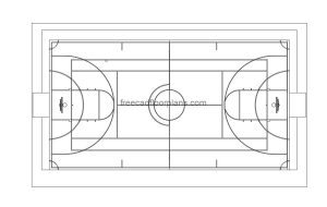 multi purpose court autocad drawing plan and elevation 2d views, dwg file free for download