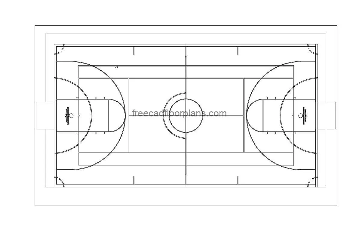 multi purpose court autocad drawing plan and elevation 2d views, dwg file free for download