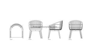 outdoor armchair autocad drawing, plan and elevation 2d views, dwg file free for download