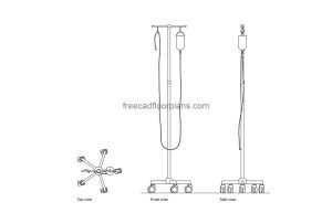 portable IV pole autocad drawing, plan and elevation 2d views, dwg file free for download