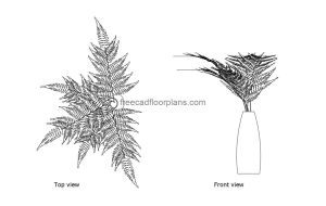 potted fern autocad drawing, plan and elevation 2d views, dwg file free for download