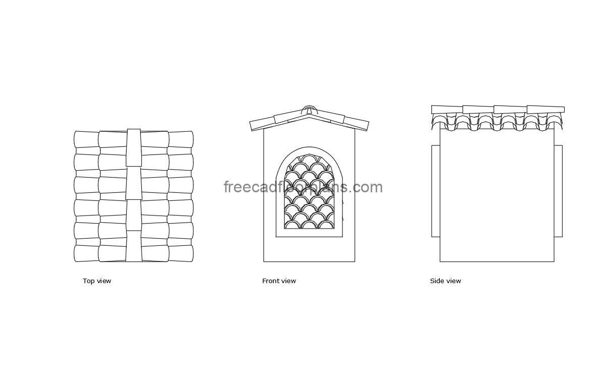red tile chimney vent autocad drawing, plan and elevation 2d views, dwg file free for download