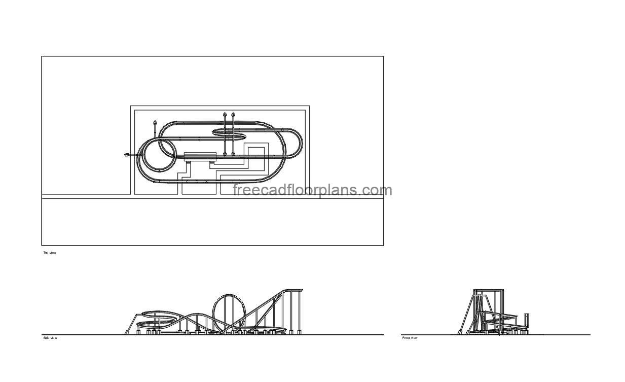 roller coaster autocad drawing, plan and elevation 2d views, dwg file free for download