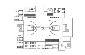 sports hall autocad drawing, plan 2d view, dwg file free for download