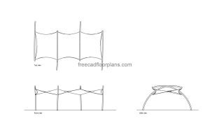 tensile structure autocad drawing, plan and elevation 2d views, dwg file free for download