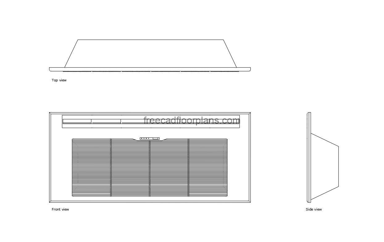1 way cassette AC unit autocad drawing, plan and elevation 2d views, dwg file free for download