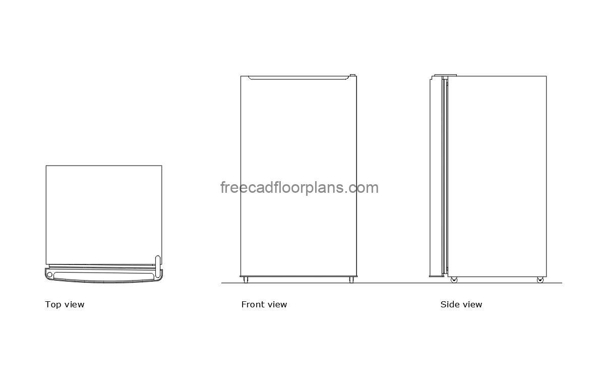 5 cubit feet refrigerator autocad drawing, plan and elevation 2d views, dwg file free for download