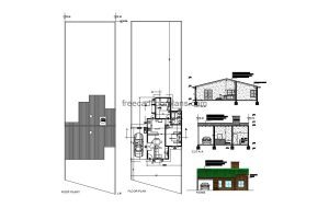 Two Bedroom House 70 sq. m. autocad drawing, plan and elevation, section cut views, for free download, dwg file free for download