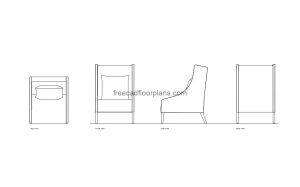 armchair with pillow autocad drawing, plan and elevation 2d views, dwg file free for download