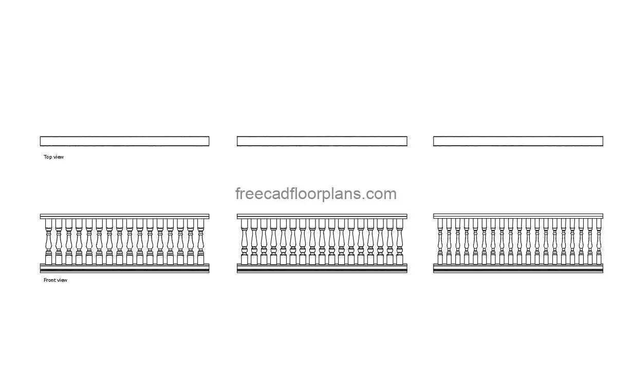 balustrade railing autocad drawing, plan and elevation 2d views, dwg file free for download