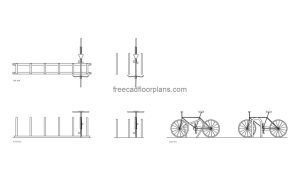 bike rack autocad drawing, plan and elevation 2d views, dwg file free for download