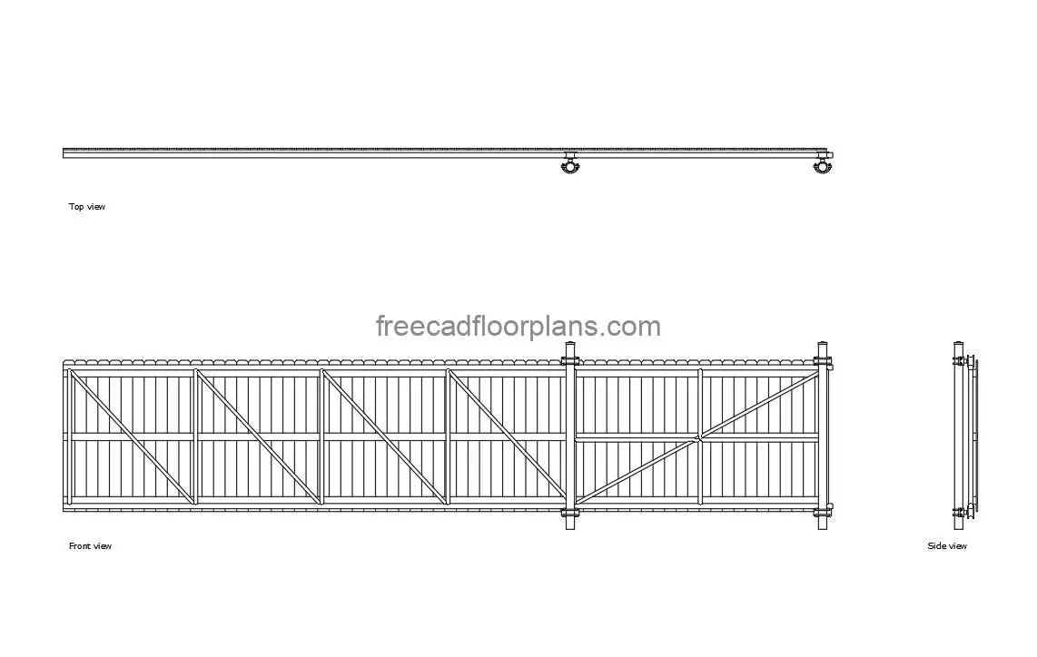 cantilever gate autocad drawing, plan and elevation 2d views, dwg file free for download