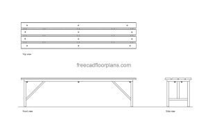 changing room bench autocad drawing, plan and elevation 2d views, dwg file free for download, dwg file free for download