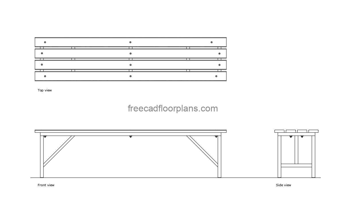 changing room bench autocad drawing, plan and elevation 2d views, dwg file free for download, dwg file free for download