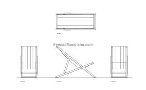 deck chair autocad drawing, plan and elevation 2d views, dwg file free for download