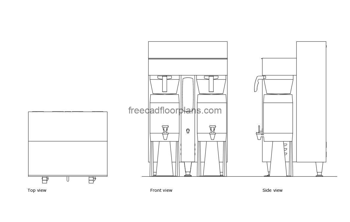 fetco tea coffee machine autoca drawing, plan and elevation 2d views, dwg file free for download