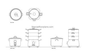 food steamer autocad drawing, plan and elevation 2d views, dwg file free for download