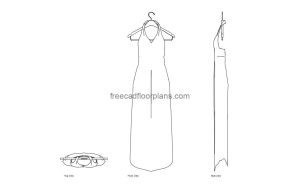 long dress autocad drawing, plan and elevation 2d views, dwg file free for download