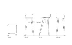morph stool high chair autocad drawing, plan and elevation 2d views, dwg file free for download
