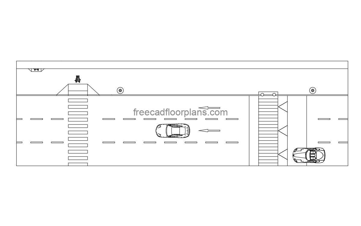 pedestrian crossing autocad drawing, plan 2d view, dwg file free for download