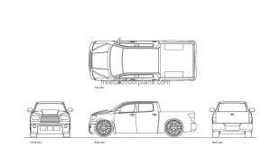 toyota tundra double cab autocad drawing, plan and elevation 2d views, dwg file free for download