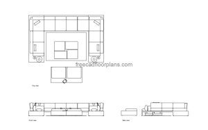 u shape sofa with center table autocad drawing, plan and elevation 2d views, dwg file free for download
