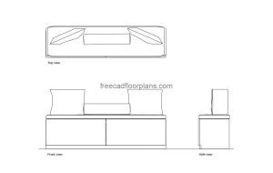 window bench autocad drawing, plan and elevation 2d views, dwg file free for download