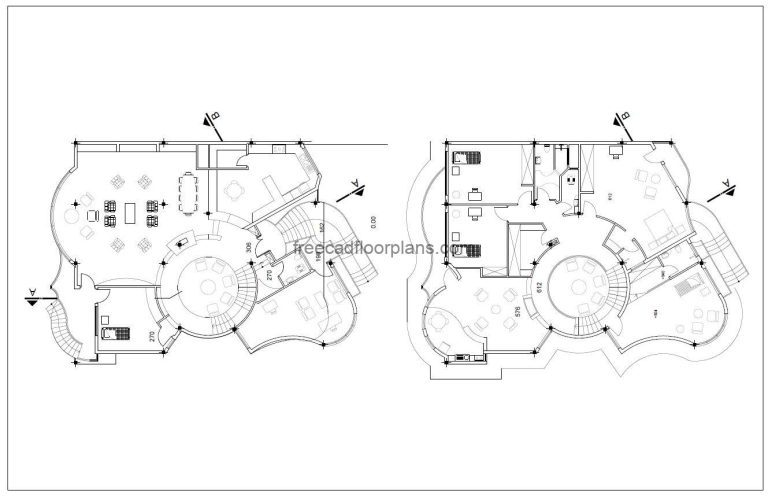 2-story Curved House With Curved Staircase PDF Drawing