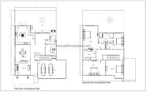 two storey 50x60 house plan with garage autocad drawing, 2d plan views, dwg file free for download