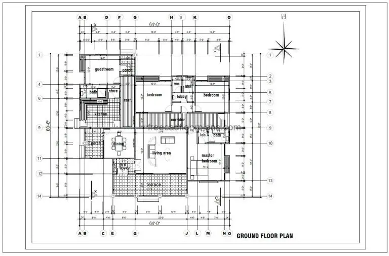 60X64 Cabin House South Facing PDF Drawing