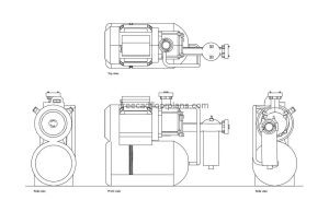 automatic water pump autocad drawing, plan and elevation 2d views, dwg file free for download