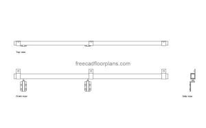 barn door hardware autocad drawing, plan and elevation 2d views, dwg file free for download