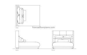 bed and bolster pillow autocad drawing, plan and elevation 2d views, dwg file free for download