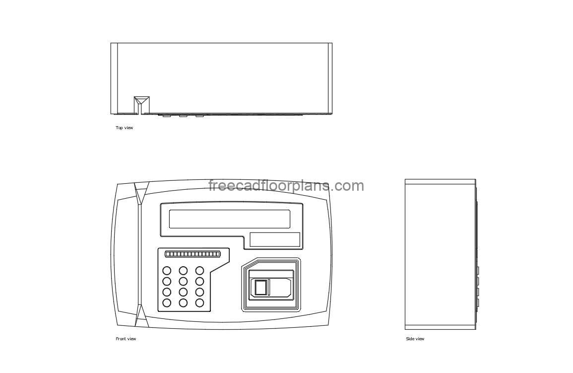biometric machine autocad drawing, plan and elevation 2d views, dwg file free for download