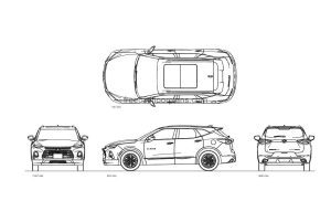 chevrolet blazer autocad drawing, plan and elevation 2d views, dwg file free for download