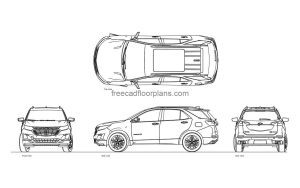 chevrolet equinox autocad drawing, plan and elevation 2d views, dwg file free for download