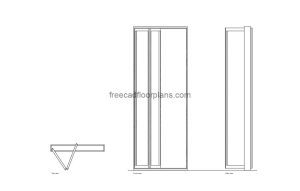 glass door 1 fold autocad drawing, plan and elevation 2d views, dwg file free for download