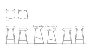 hay about A stool autocad drawing, plan and elevation 2d views, dwg file free for download