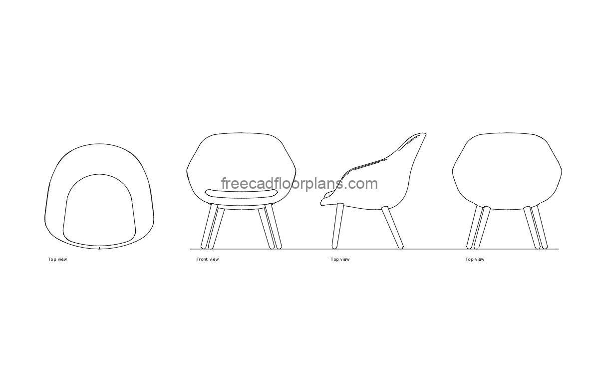 hay lounge chair autocad drawing, plan and elevation 2d views, dwg file free for download