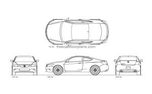 honda accord autocad drawing, plan and elevation 2d views, dwg file free for download