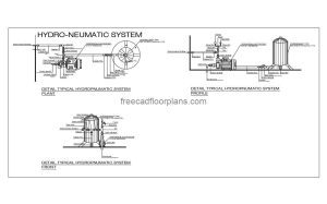 hydro pneumatic system autocad drawing, plan and elevation 2d views, dwg file free for download