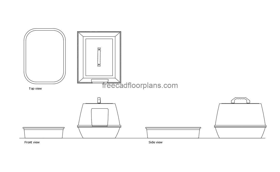litter box autocad drawing, ,plan and elevation 2d views, dwg file free for download