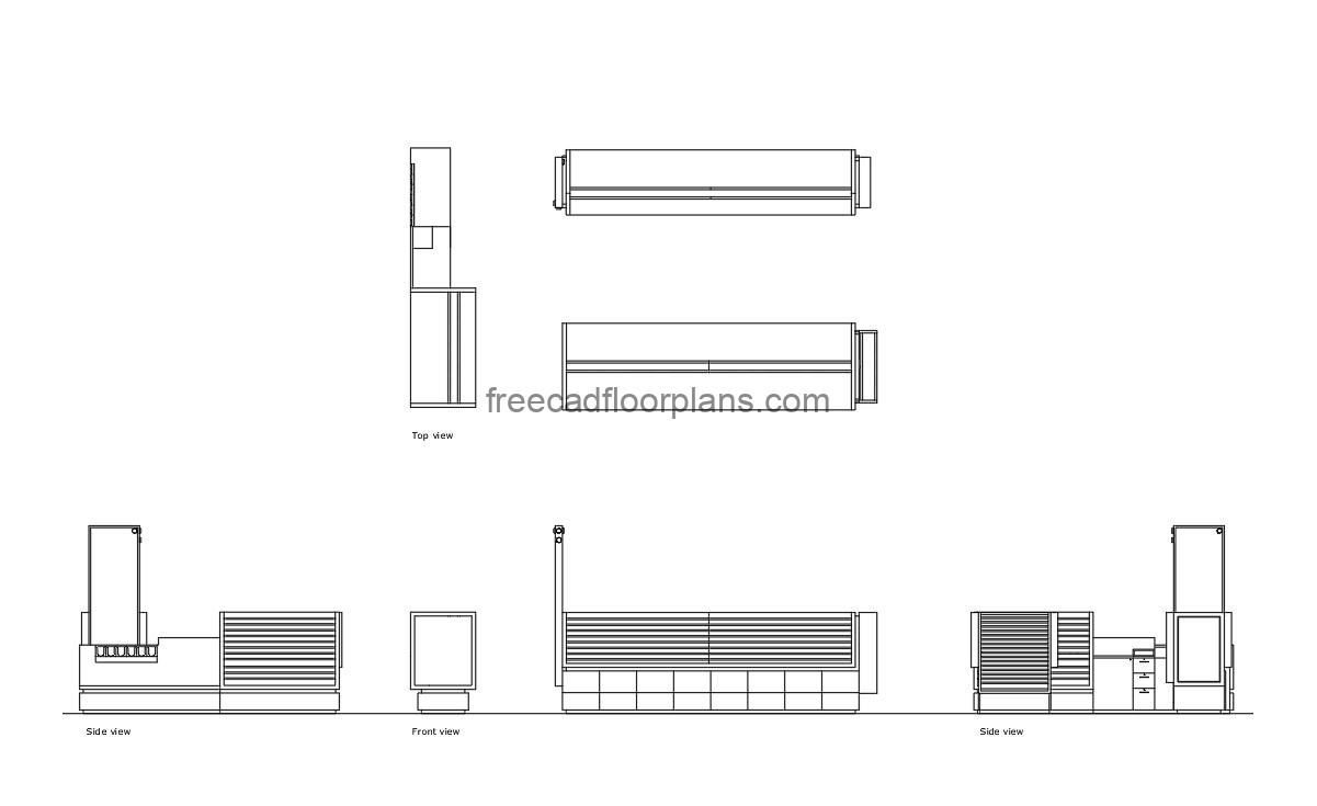 mall kiosk autocad drawing, plan and elevation 2d views, dwg file free for download