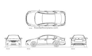 nissan altima autocad drawing, plan and elevation 2d views, dwg file free for download